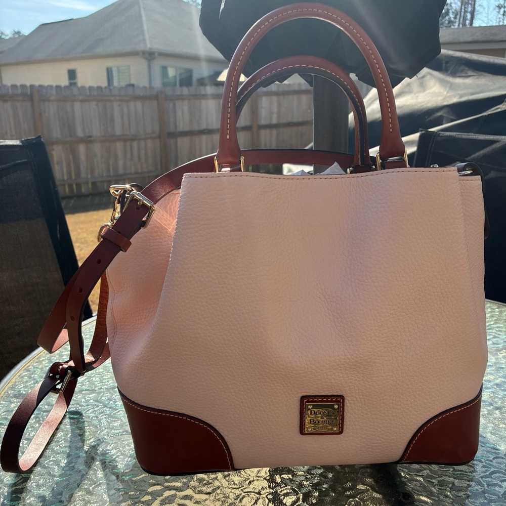 Dooney & Bourke Pebbled Leather Crossbody Satchel Pink Brown + Wallet Set